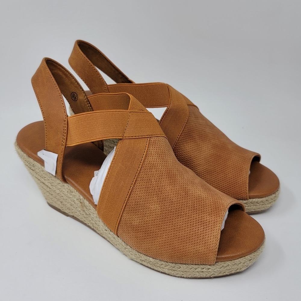 VETASTE Women's Heeled Sandals Sz 9.5 M Platform Espadrille Shoes Tan